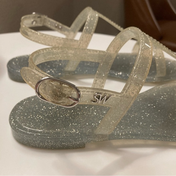 Stuart Weitzman | Clear, Silver Metallic | Mellie Jelly Flat Sandals | Size 7 - Picture 2 of 6